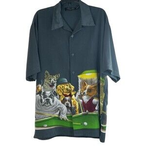 Vintage 1990s Dragonfly dogs playing billiards pool AOP all over print XL Y2K